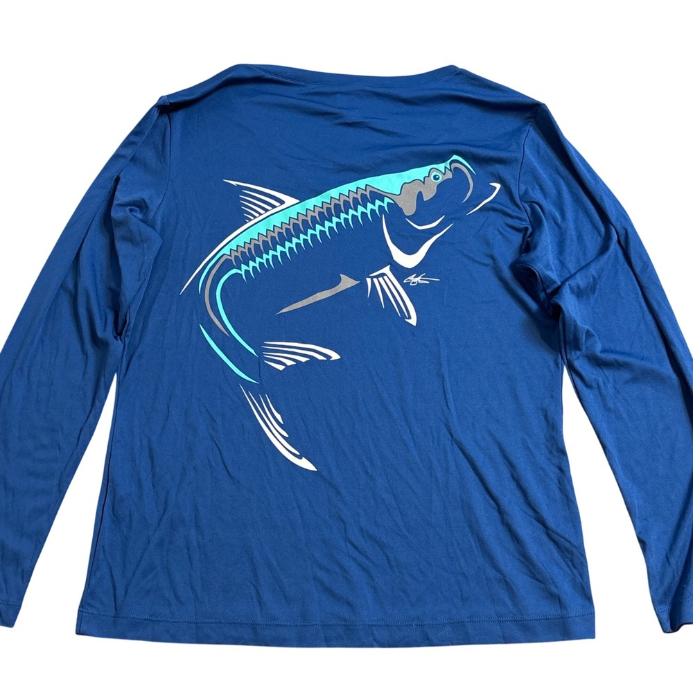 NWT Oceanic Gear Womens Tarpon Fish Graphic Long Sleeve Sun Shirt V-Neck Large - Picture 2 of 9